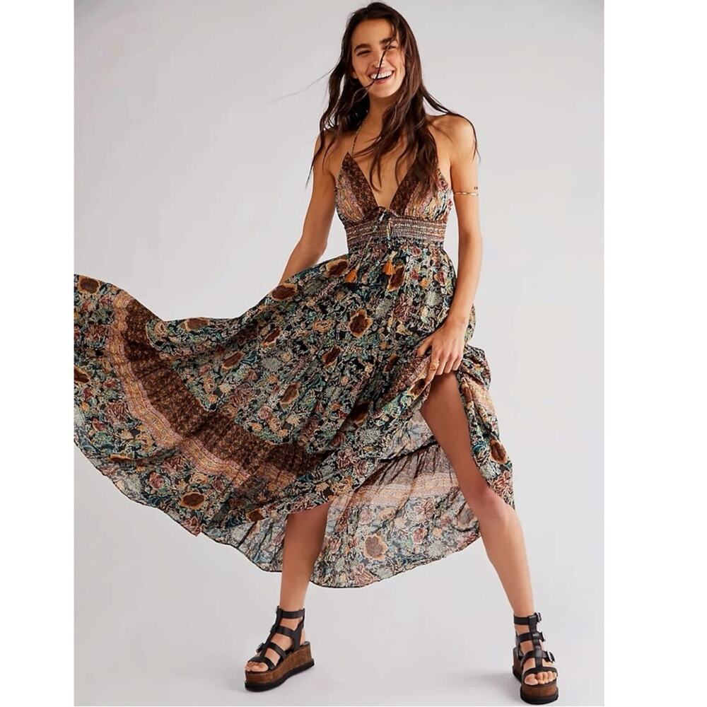Free People Bohemian Gypsy Beachy Real Love Maxi Dress Twilight Combo Size Large - Picture 10 of 16